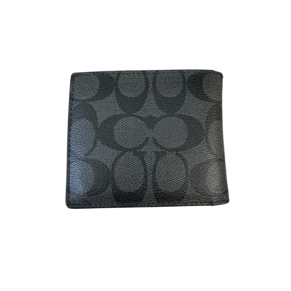 Coach Men's F75006 Charcoal Black Coin Case Signature Wallet